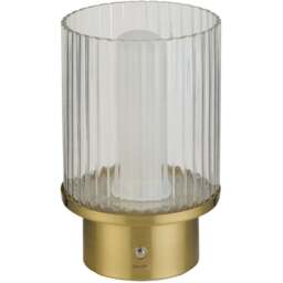 Lighting Collection Clear and Opal White Glass Shade Brass Rechargeable LED Lamp - Size: 24 x 17.5 x 17.5cm - Antique Brass and Clear - Wilko
