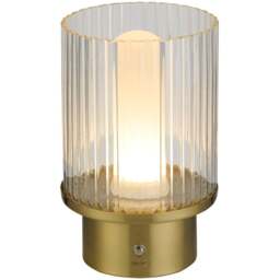 Lighting Collection Clear and Opal White Glass Shade Brass Rechargeable LED Lamp - Size: 24 x 17.5 x 17.5cm - Antique Brass and Clear - Wilko - thumbnail 4