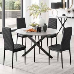 Furniturebox Arona Valera Concrete Effect 4 Seater Round Dining Set Grey and Black - Wilko - thumbnail 1
