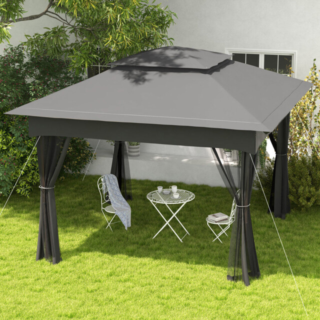 Outsunny 3 x 3m Dark Grey Metal Frame Pop Up Gazebo with Netting - Wilko - image 1
