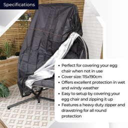 Samuel Alexander Double Egg Garden Chair Cover 200 x 200cm - Size: 0.01 x 200 x 200cm - Black - Wilko - thumbnail 6