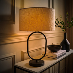 ValueLights Antonia Cream Boucle Drum Shade Matte Black Oval LED Table Lamp - Size: 42.3 x 25 x 25cm - Wilko - thumbnail 7