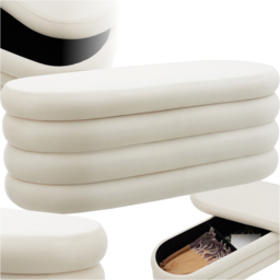 tectake Altu Cream White Velvet Padded Bench with Storage - Size: 42 x 110 x 45cm - Wilko - thumbnail 3