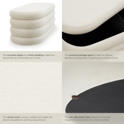 tectake Altu Cream White Velvet Padded Bench with Storage - Size: 42 x 110 x 45cm - Wilko - thumbnail 5