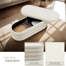 tectake Altu Cream White Velvet Padded Bench with Storage - Size: 42 x 110 x 45cm - Wilko - thumbnail 7