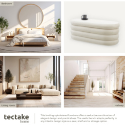 tectake Altu Cream White Velvet Padded Bench with Storage - Size: 42 x 110 x 45cm - Wilko - thumbnail 6