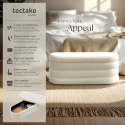 tectake Altu Cream White Velvet Padded Bench with Storage - Size: 42 x 110 x 45cm - Wilko - thumbnail 4