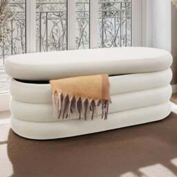 tectake Altu Cream White Velvet Padded Bench with Storage - Size: 42 x 110 x 45cm - Wilko