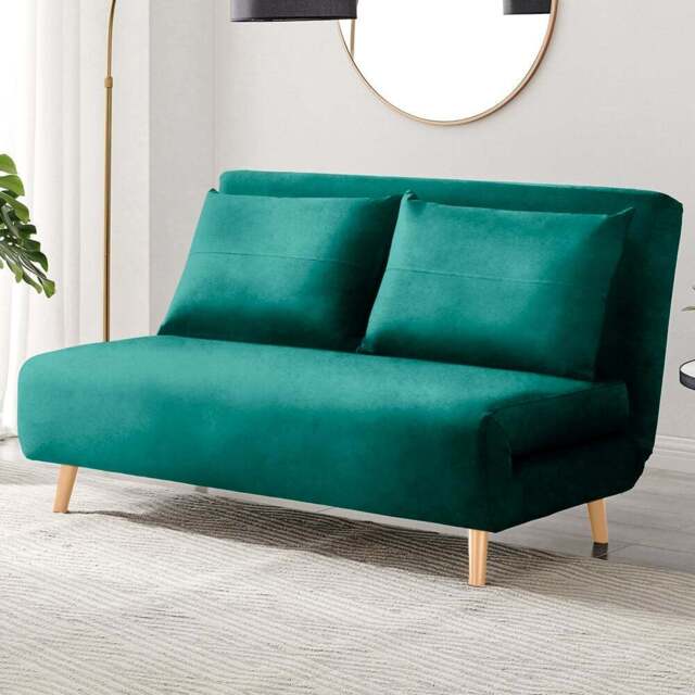 Furniturebox Billie 2 Seater Green Velvet Sofa Bed - Wilko - image 1