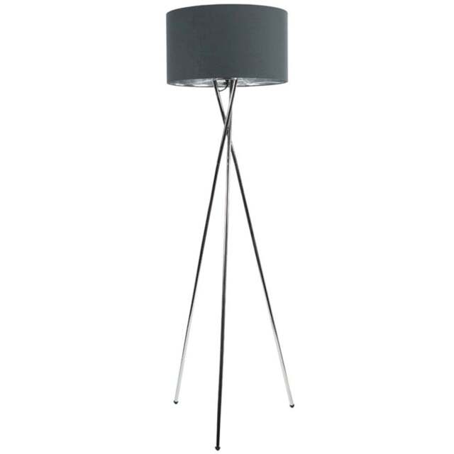 ValueLights Camden Charcoal and Silver Shade Chrome Tripod Floor Lamp with Bulb - Size: 154 x 57 x 57cm - Wilko - image 1
