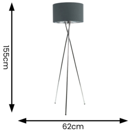 ValueLights Camden Charcoal and Silver Shade Chrome Tripod Floor Lamp with Bulb - Size: 154 x 57 x 57cm - Wilko - thumbnail 5