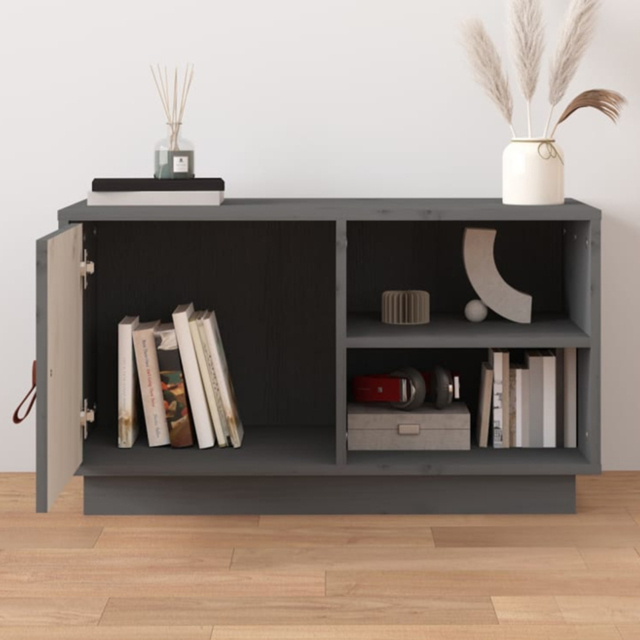 vidaXL Single Drawer 2 Shelf Grey Solid Pine TV Cabinet - Size: 40 x 70 x 34cm - Wilko - image 1