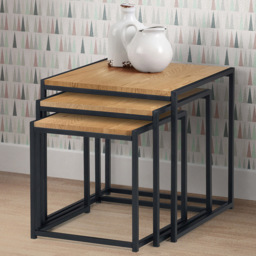Julian Bowen Tribeca Euro Oak Nest of Tables Set of 3 - Size: 45 x 45 x 45cm - Black - Wilko