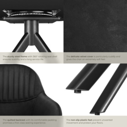 tectake Lona Black Velvet Upholstered Swivel Armchair - Size: Single - Wilko - thumbnail 6