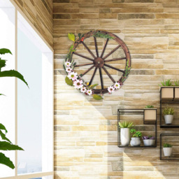 Costway Decorative Wooden Wheels 76cm Set of 2 - Size: 78 x 78 x 10cm - Brown - Wilko - thumbnail 3