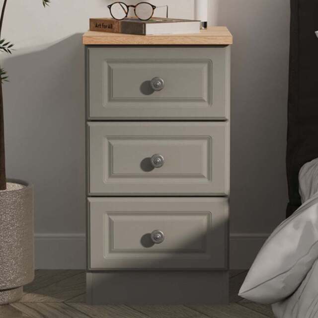 Crowndale Norfolk 3 Drawer Dusk Grey and Bardolino Oak Bedside Cabinet Ready Assembled - Dusk Grey & Bardolino Oak - Wilko - image 1