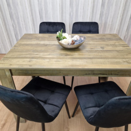 Portland 4 Seater Dining Set Rustic Effect and Black Velvet - Multi - Wilko - thumbnail 4