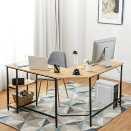 Costway 2 Shelf Corner Computer Desk Natural - Size: 155 x 59 x 13cm - Cream - Wilko - thumbnail 4