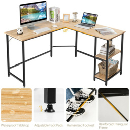 Costway 2 Shelf Corner Computer Desk Natural - Size: 155 x 59 x 13cm - Cream - Wilko - thumbnail 7
