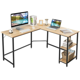 Costway 2 Shelf Corner Computer Desk Natural - Size: 155 x 59 x 13cm - Cream - Wilko - thumbnail 3