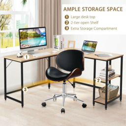 Costway 2 Shelf Corner Computer Desk Natural - Size: 155 x 59 x 13cm - Cream - Wilko - thumbnail 5
