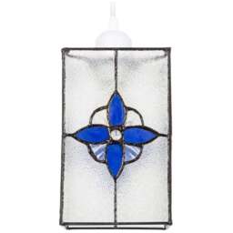 Happy Homewares Traditional Tiffany Style Clear Glass Pendant Shade with Royal Blue Panels - Size: 21 x 14 x 14cm - Wilko