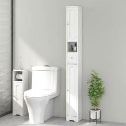 HOMCOM 2 Door Single Drawer White Slim Bathroom Storage Cabinet - Size: 185 x 20 x 20cm - Wilko - thumbnail 6