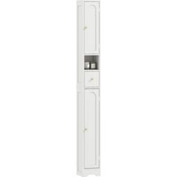 HOMCOM 2 Door Single Drawer White Slim Bathroom Storage Cabinet - Size: 185 x 20 x 20cm - Wilko - thumbnail 3