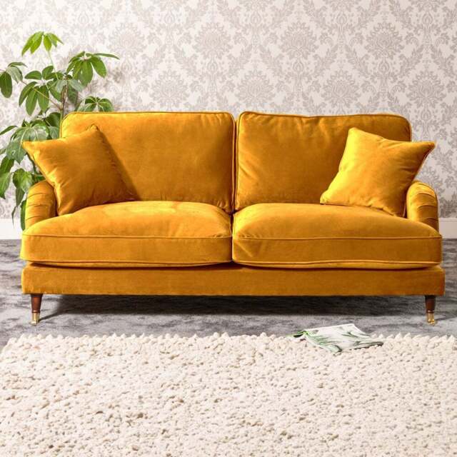 Mackenzie 3 Seater Yellow Plush Velvet Sofa - Artemis Home - Wilko - image 1