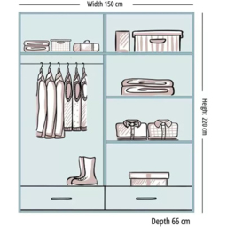 Sliding Wardrobes 4U Sycylia 2 Door 2 Drawer Grey High Gloss Mirrored Wardrobe 150cm - Size: 2 Door, 2 Drawer - Wilko - thumbnail 6