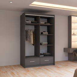 Sliding Wardrobes 4U Sycylia 2 Door 2 Drawer Grey High Gloss Mirrored Wardrobe 150cm - Size: 2 Door, 2 Drawer - Wilko - thumbnail 5