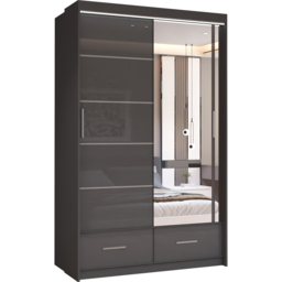 Sliding Wardrobes 4U Sycylia 2 Door 2 Drawer Grey High Gloss Mirrored Wardrobe 150cm - Size: 2 Door, 2 Drawer - Wilko - thumbnail 3