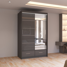 Sliding Wardrobes 4U Sycylia 2 Door 2 Drawer Grey High Gloss Mirrored Wardrobe 150cm - Size: 2 Door, 2 Drawer - Wilko - thumbnail 4