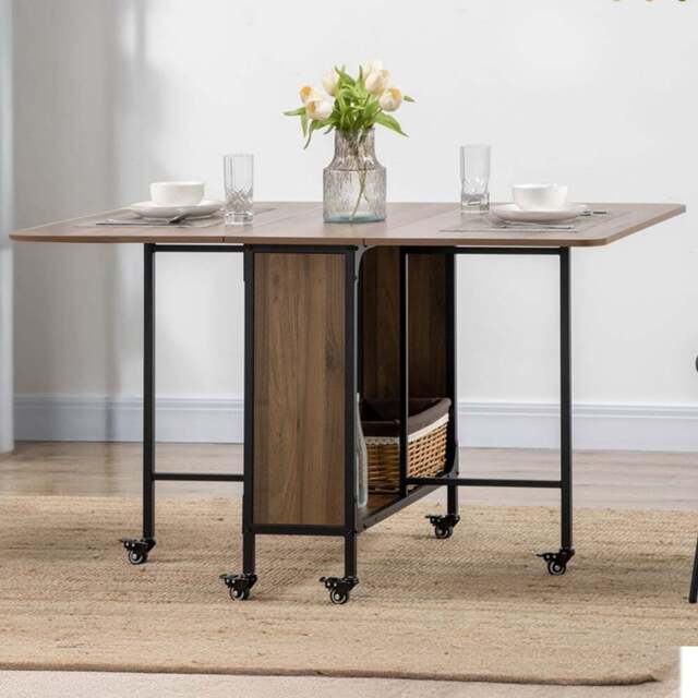 HOMCOM 6 Seater Light Brown Drop Leaf Mobile Dining Table - Wilko - image 1