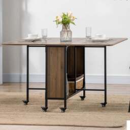 HOMCOM 6 Seater Light Brown Drop Leaf Mobile Dining Table - Wilko