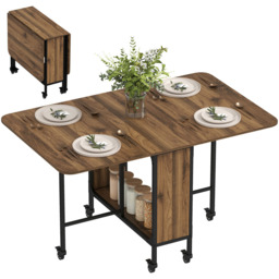 HOMCOM 6 Seater Light Brown Drop Leaf Mobile Dining Table - Wilko - thumbnail 3