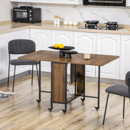 HOMCOM 6 Seater Light Brown Drop Leaf Mobile Dining Table - Wilko - thumbnail 6
