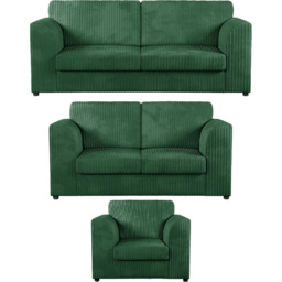 Luxor 6 Seater Green Jumbo Cord Full Back Sofa Suite - Wilko - thumbnail 3