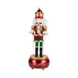 Musical Nutcracker Playing the Drum Ornament Red - Sleigh Bells Ring - Wilko