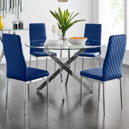 Furniturebox Arona Valera 4 Seater Round Dining Set Navy and Chrome - Blue - Wilko - thumbnail 1
