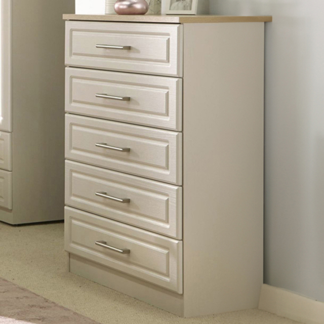 Crowndale Kent 5 Drawer Kashmir Ash and Modern Oak Chest of Drawers Ready Assembled - Cream - Wilko - image 1