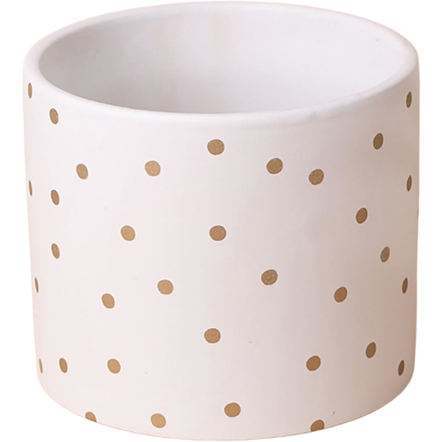 Leaf Gold Dot Plant Pot 18 x 15cm - Size: 15 x 18 x 18cm - White - Wilko - image 1