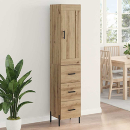 vidaXL Single Door 3 Drawer Artisan Oak Sideboard with Black Handles - Size: 180 x 34.5 x 34cm - Brown - Wilko - thumbnail 1