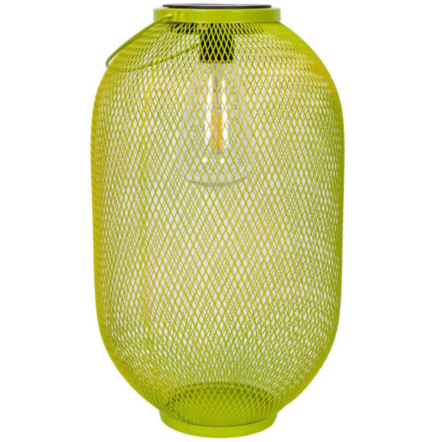 ValueLights Lime Green Metal Mesh Basket Solar Powered Outdoor Garden Lantern Light - Size: 34 x 20 x 20cm - Wilko - image 1