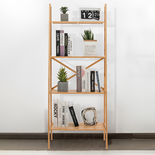 Costway 4 Shelf Natural Freestanding Bookcase - Cream - Wilko - image 1
