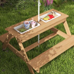 AIYAPLAY Kids Wooden Picnic Table with Bench and Parasol - Size: 25 x 87 x 31cm - Multi - Tommy Toys - Wilko - thumbnail 5