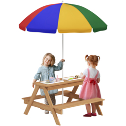 AIYAPLAY Kids Wooden Picnic Table with Bench and Parasol - Size: 25 x 87 x 31cm - Multi - Tommy Toys - Wilko - thumbnail 3