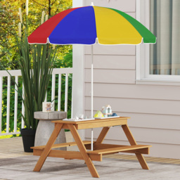 AIYAPLAY Kids Wooden Picnic Table with Bench and Parasol - Size: 25 x 87 x 31cm - Multi - Tommy Toys - Wilko