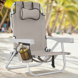 tectake Coral Set of 2 Beige Foldable Beach Chair with Backpack - Size: 78 x 63 x 101cm - Cream - Wilko - thumbnail 1