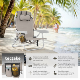 tectake Coral Set of 2 Beige Foldable Beach Chair with Backpack - Size: 78 x 63 x 101cm - Cream - Wilko - thumbnail 4